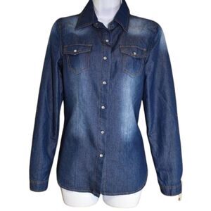 CI SONO Dark Blue Denim Snap Button Shirt Women’s Size Small